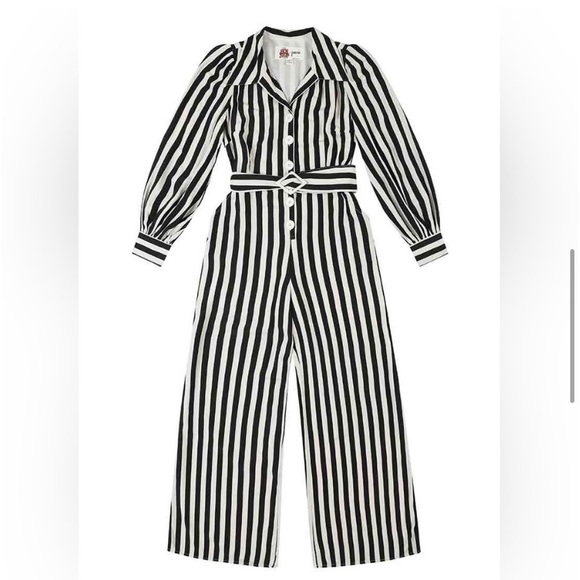 Black & White Stripes Jumpsuit Romper 2 Piece Set ModCloth Joanie - Picture 4 of 6